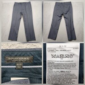 Banana Republic Wool Dress Pants Men's 36x32 Gray Modern Slim Fit Slacks